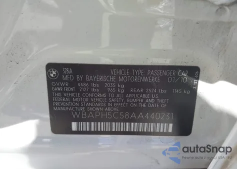 2010 BMW 328I z USA, uszkodzony, nr VIN WBAPH5C58AA440231